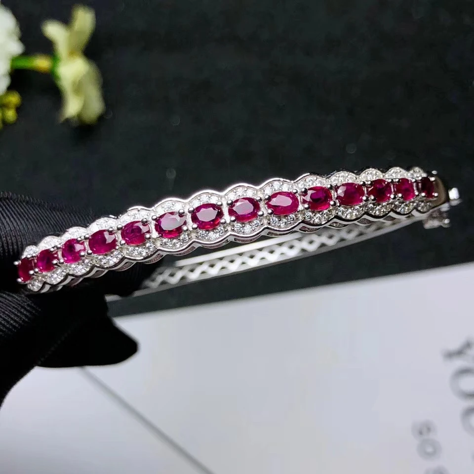 KJJEAXCMY fine jewelry 925 sterling silver inlaid Natural ruby female bracelet luxury support detection