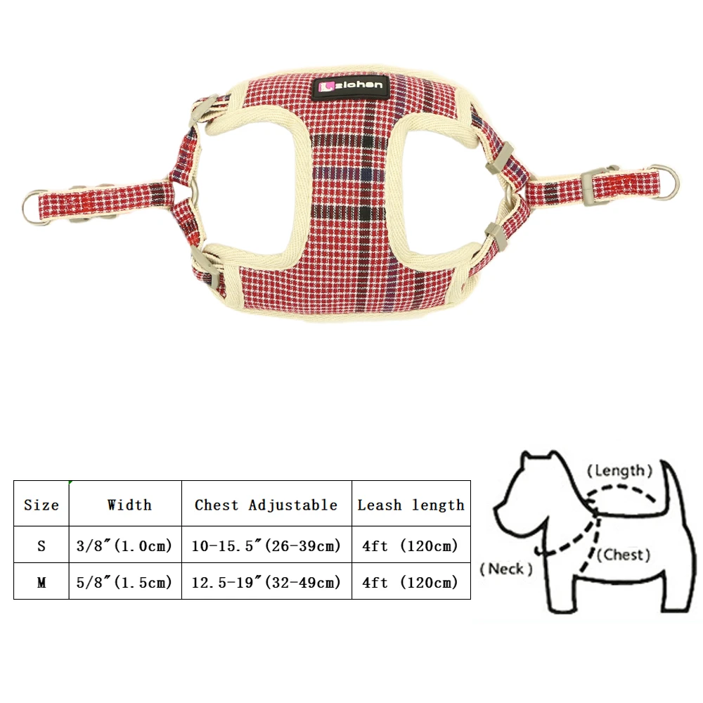 Plaid Padded Breathable Pet Harness and Leash Set, Seat Belt for Small and Medium Dogs and Cats, Puppy Accessories