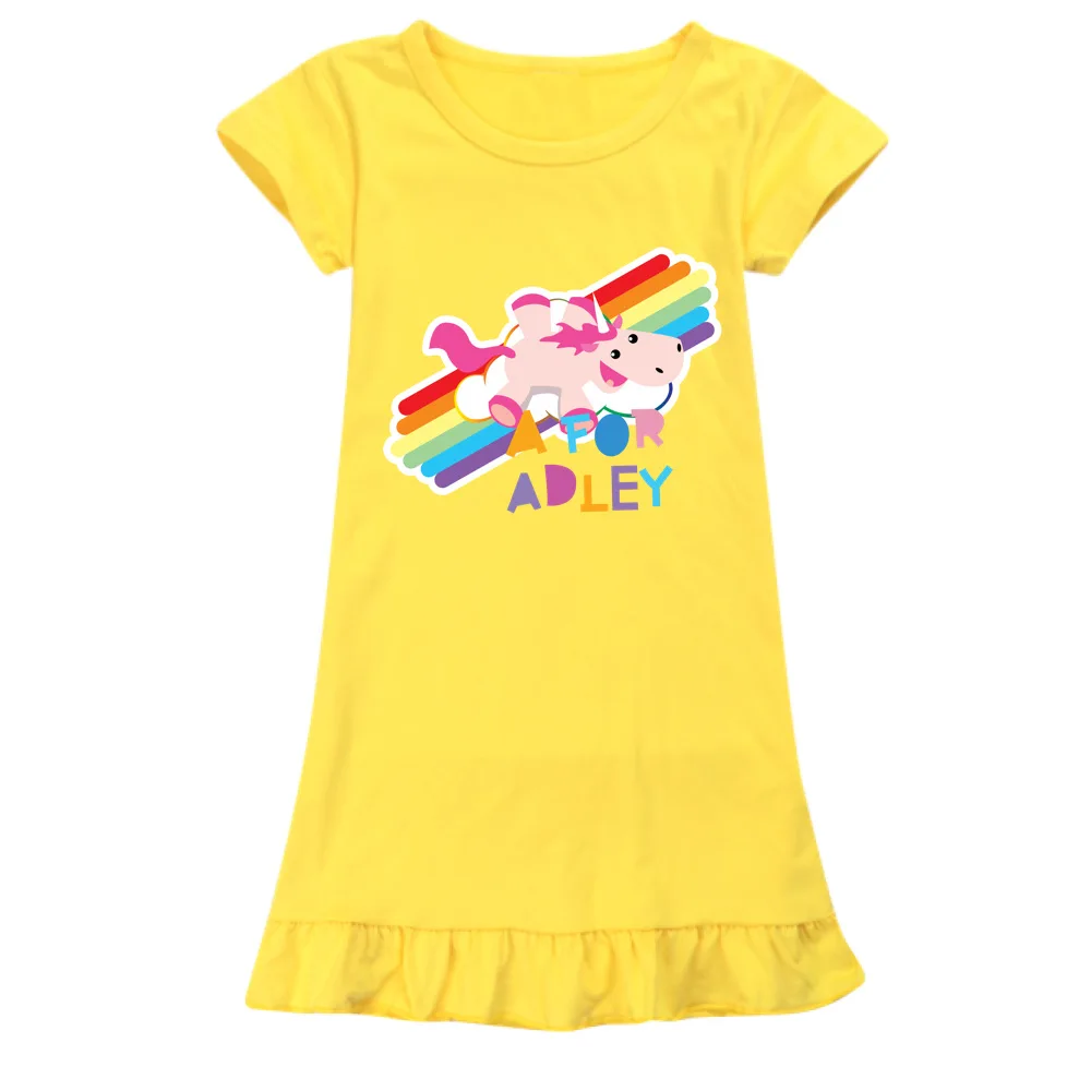 A for Adley Girls Cotton Dress Baby Nightdress Children Clothes 2022 Summer Kids Girls Cartoon Pajamas Teenager Night Dresses