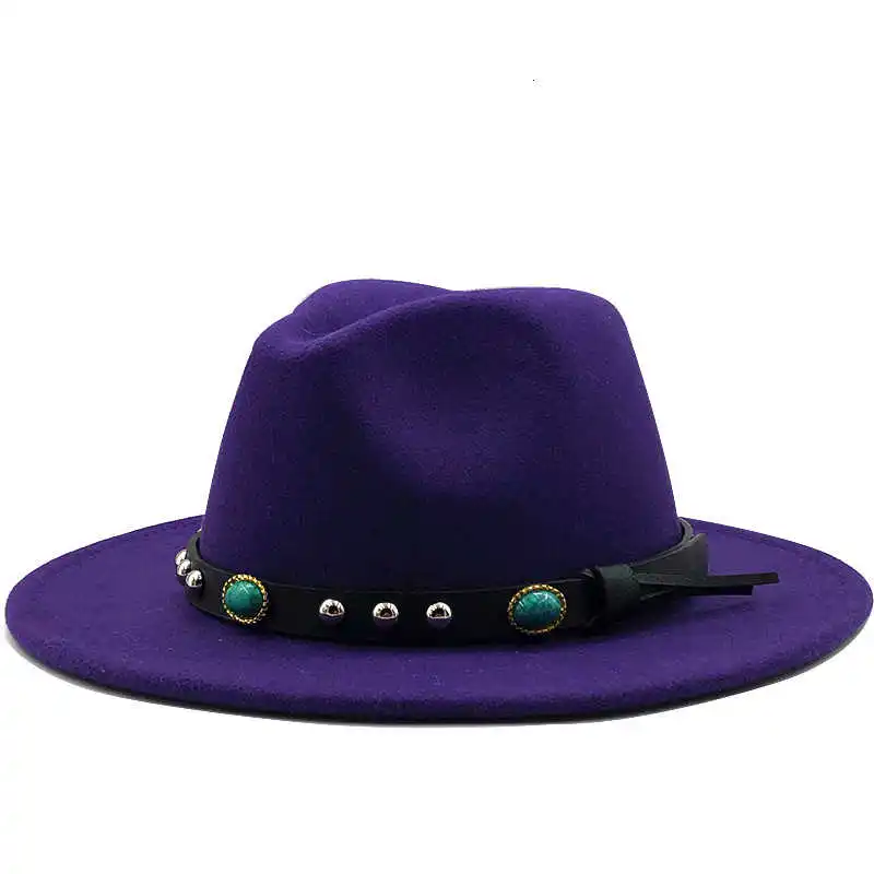 

Women Wide New Brim Wool Felt Jazz Fedora Hats Panama Style Ladies Trilby Gambler Hat Fashion Party Cowboy Sunshade Cap