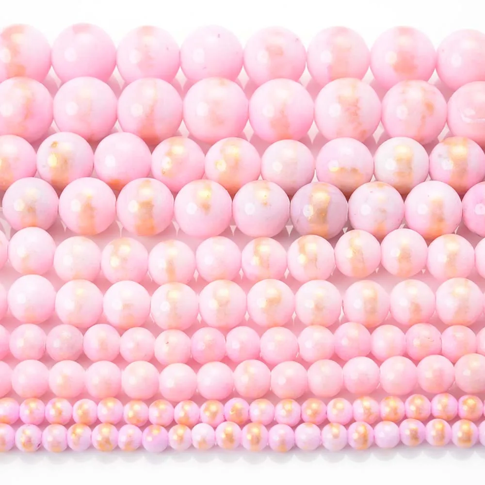 Natural Stone Bead Pink Color Golden Jades Round Loose Beads for Jewelry Making DIY Bracelet Necklace Accessories 4/6/8/10/12mm