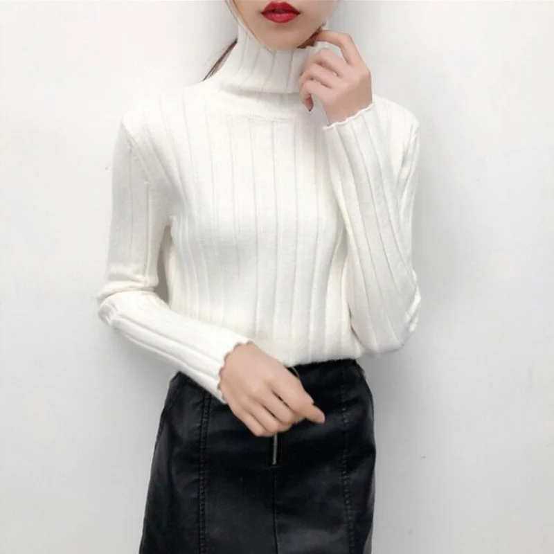 2022 Autumn Winter Women Knitted Turtleneck Sweater Casual Soft Polo-neck Jumper Fashion Slim Femme Elasticity Pullovers