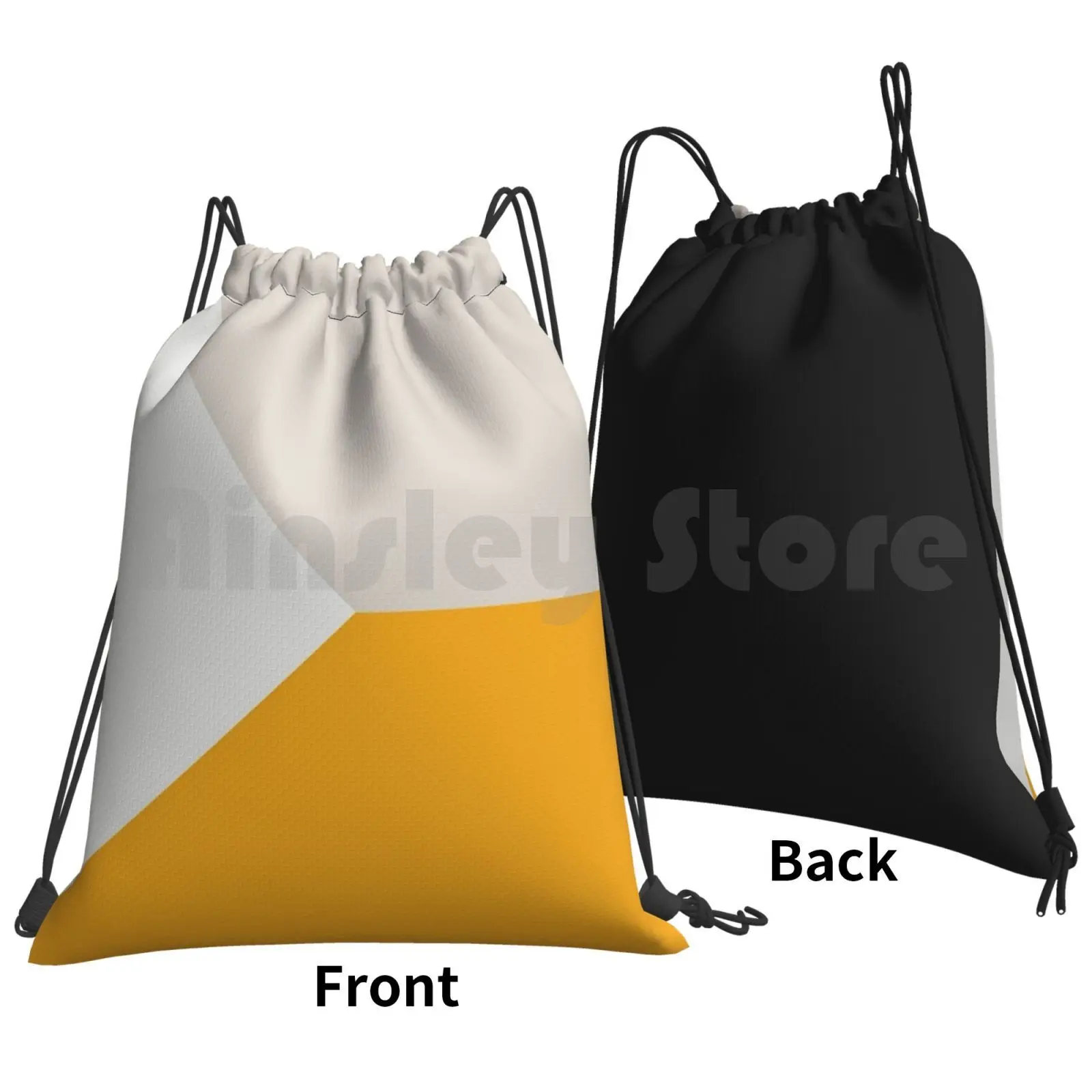 Mustard Yellow White And Grey Simple Scandinavian Geometric Minimalist Backpack Drawstring Bag Riding Climbing Gym Bag