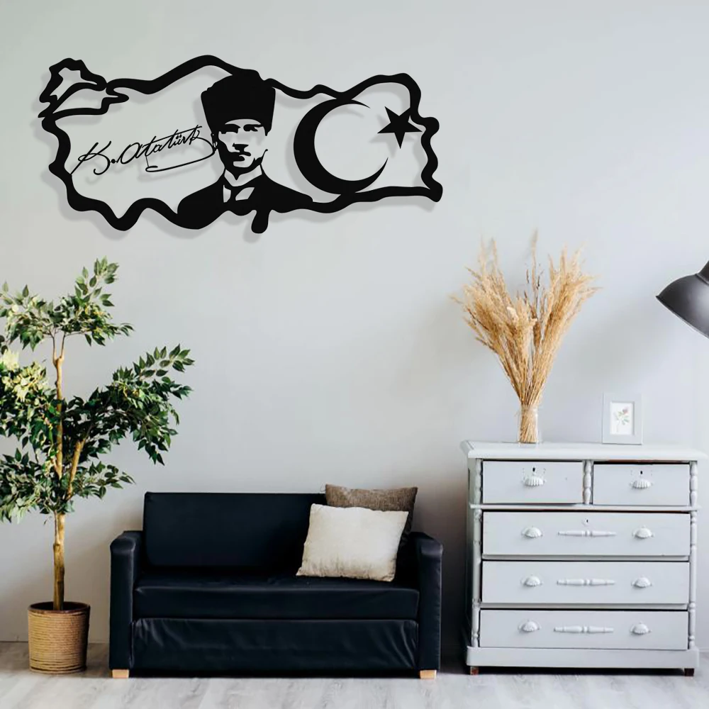 MIGNATIS Ataturk Signature and Portrait Metal Wall Decor - Kitchen Wall Decor, Office, Wall Decorations for Living Room