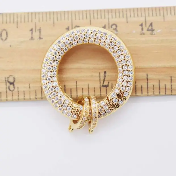 2pcs Cubic Zircon Micro pave circle clasp 25mm golden plated