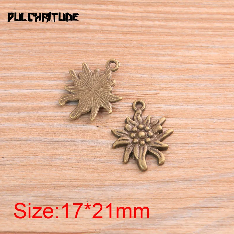 PULCHRITUDE 20pcs 17*21mm Metal Alloy Two Color Fresh Flowers Charms Small Plant Pendants For Jewelry Making DIY Handmade Craft