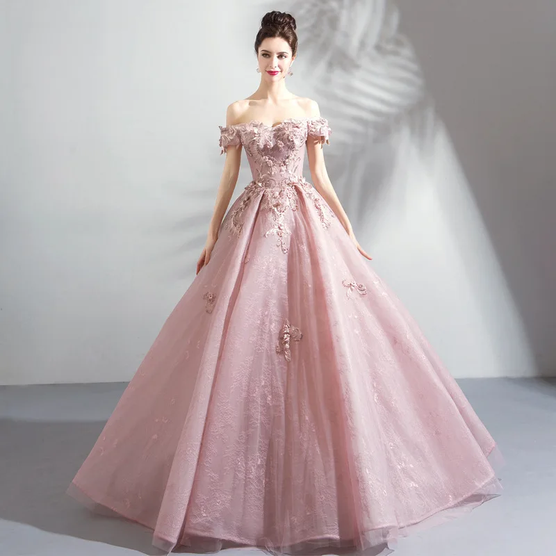 2021 zdjęcie różowy Off Shoulder Lace Quinceanera suknie suknia balowa Prom Party słodkie 16 gorset Vestidos De 15 Anos