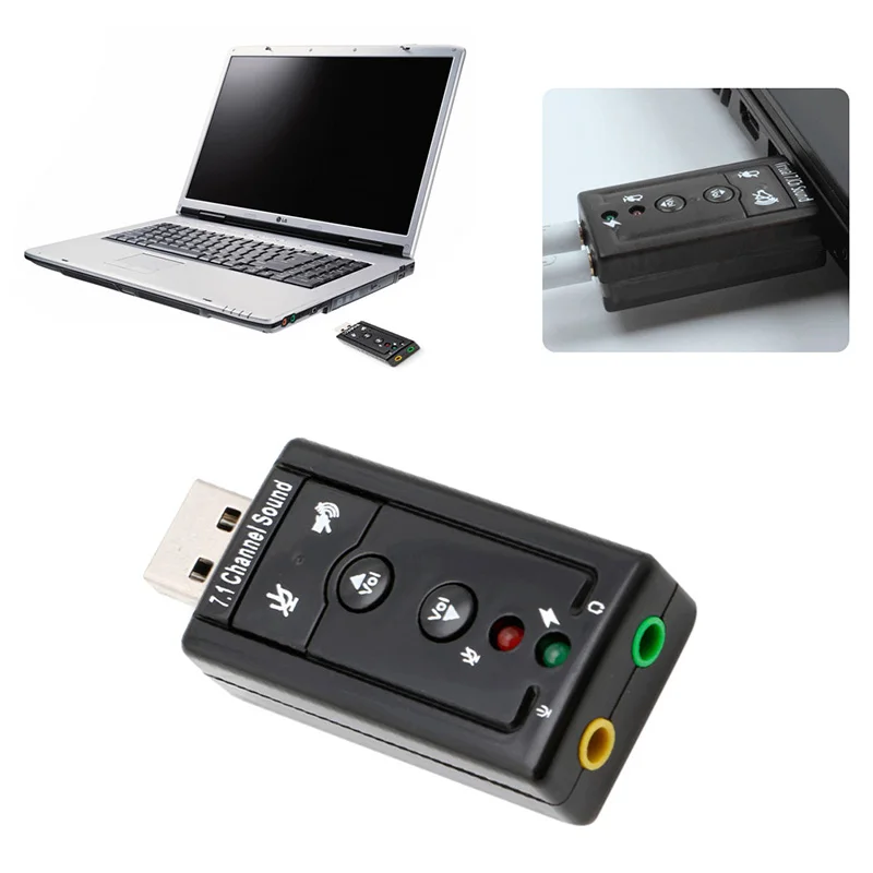 USB2.0 External 7.1 Channel 3D Virtual Sound Card Adapter PC Laptop Black Dropship