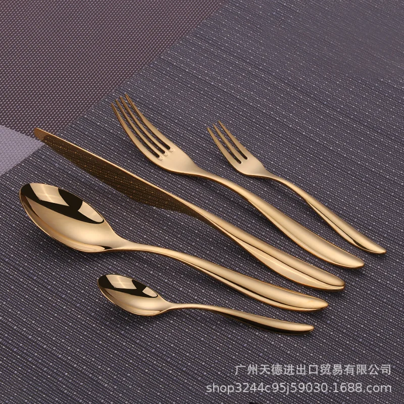 5 pieces of 304 thickened mirror knife fork spoon set titanium Western tableware stainless steel flatware set