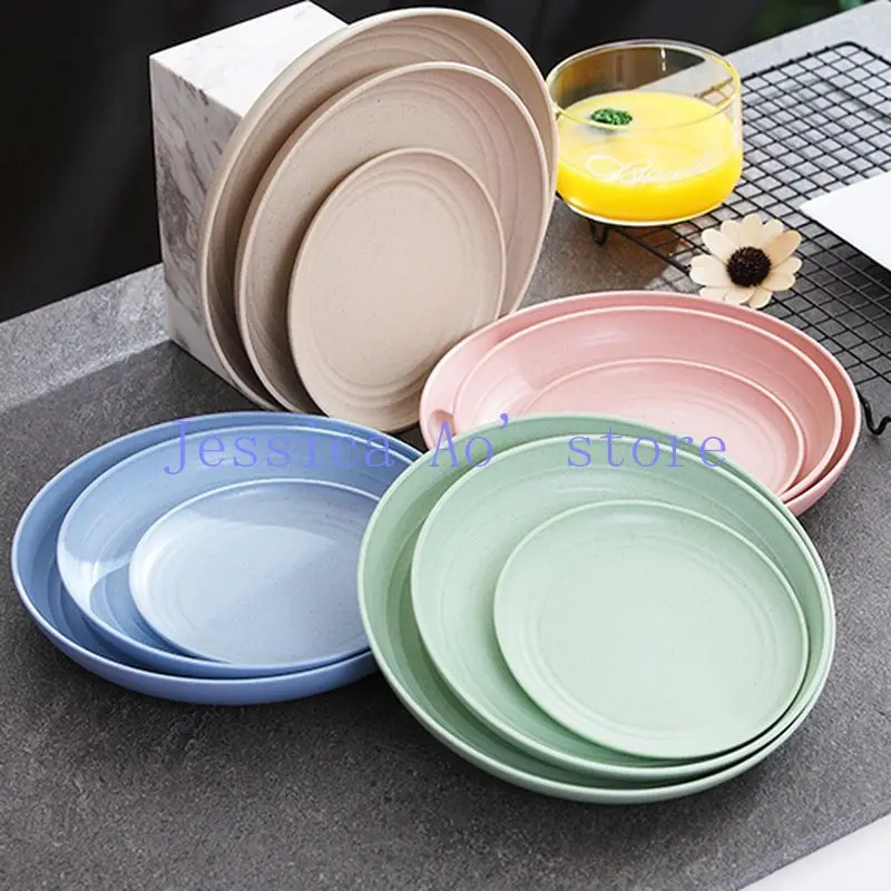 8pcs 15cm Round Solid Color Cute Plates Creative Plastic Tableware Nordic Simplicity Dishes and Plates Sets Fruit Dessert Plate