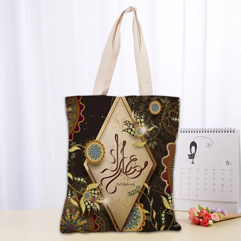 

Handbags Ramadan Canvas Tote Bag Cotton Cloth Shoulder Shopper Bags for Women Eco Foldable Reusable Shopping Bags 0331