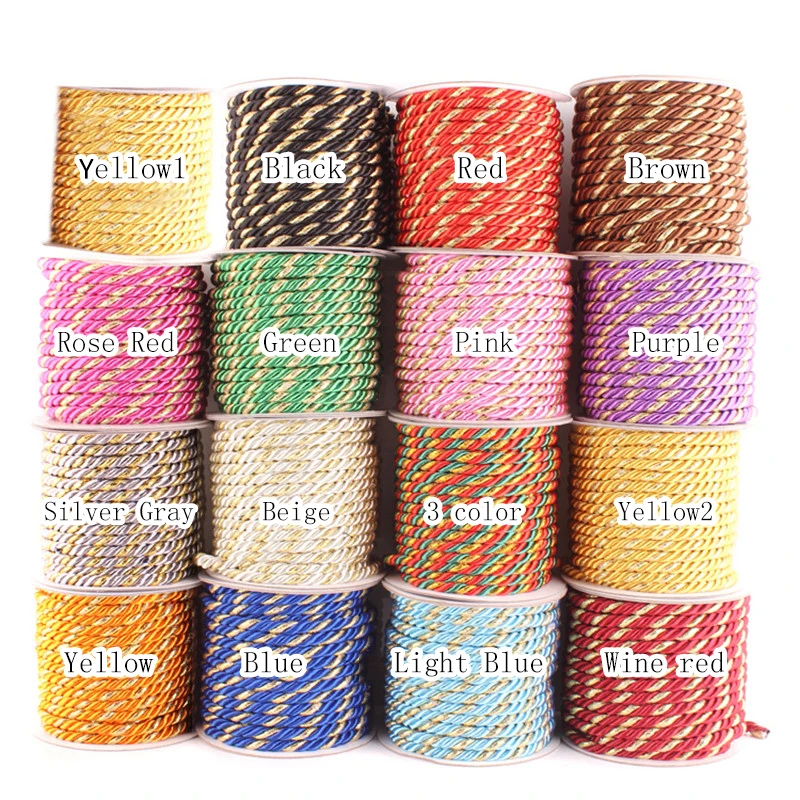 New 5mm Diameter Twisted Rope Three Strands of Cord for Cushion Pillow Bag Sofa Chair Decorative Accessories 16 colorus