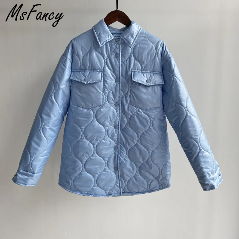 Msfancy Sky Blue Jacket Women Spring Harajuru Style Lapel Pockets Coats Mujer 2022 Casual Femme Manteau Outwear