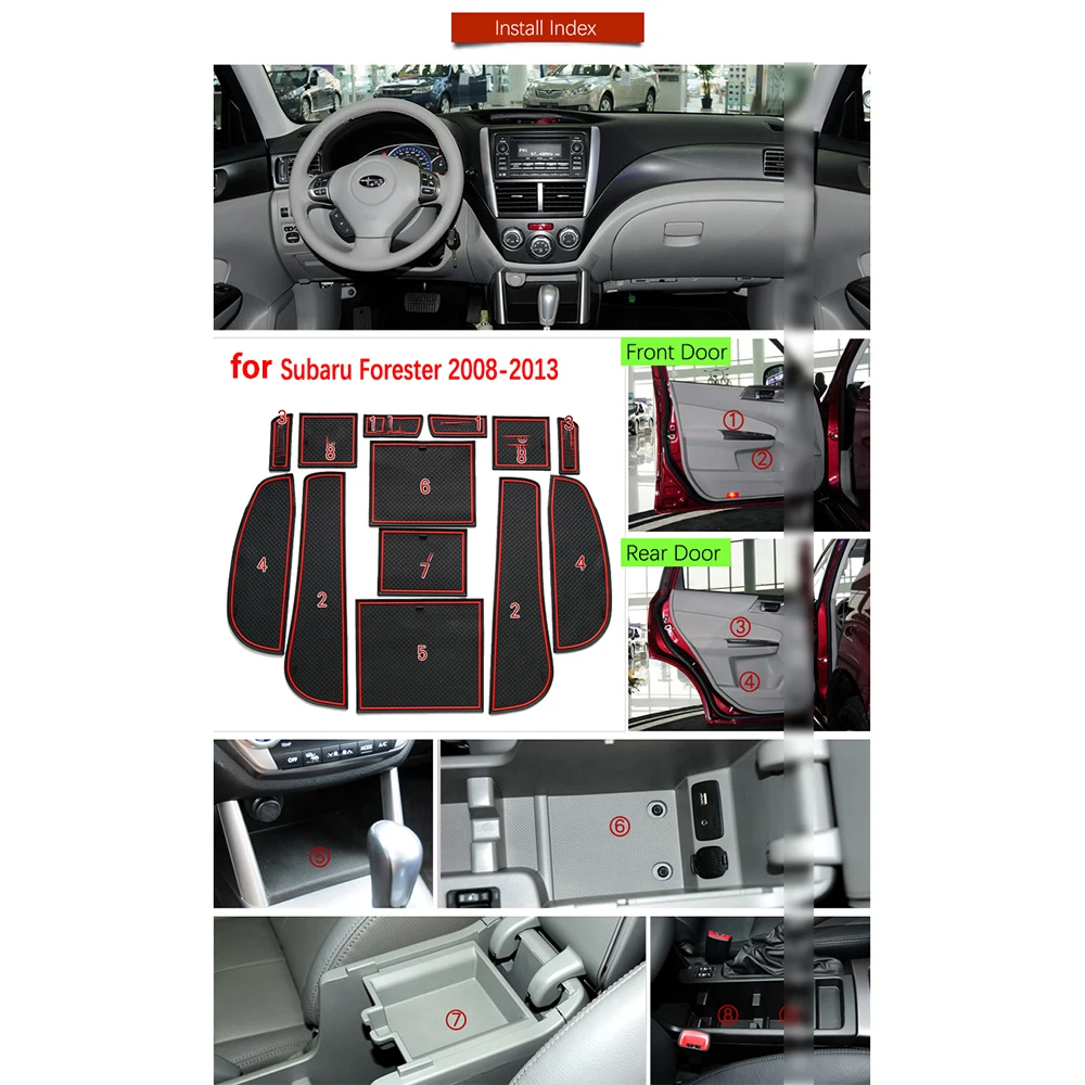 for Subaru Forester SG SH SJ SK 2008 2009 2010 2011 2012 Rubber Anti-slip Mat Door Groove Cup pad Gate slot Interior Accessories