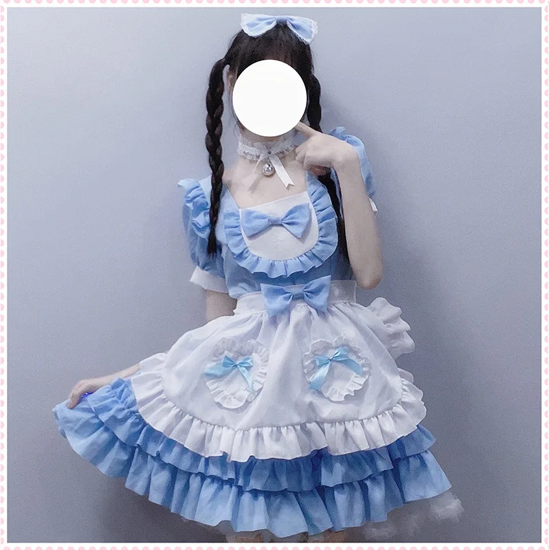 S-XXL ชุดชุดแม่บ้านญี่ปุ่นครีมเซ็กซี่ Sweetheart ชุดแม่บ้านสีฟ้าบริสุทธิ์ Lolita ชุดน่ารักชุดเล่นบทบาทชุด