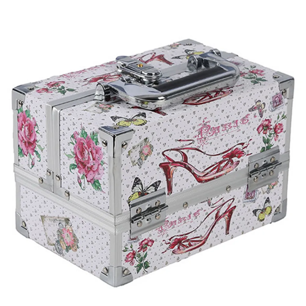 Printed toolbox portable with makeup artist professional cosmetic case aluminum frame suitcase bag make up storage box handbag