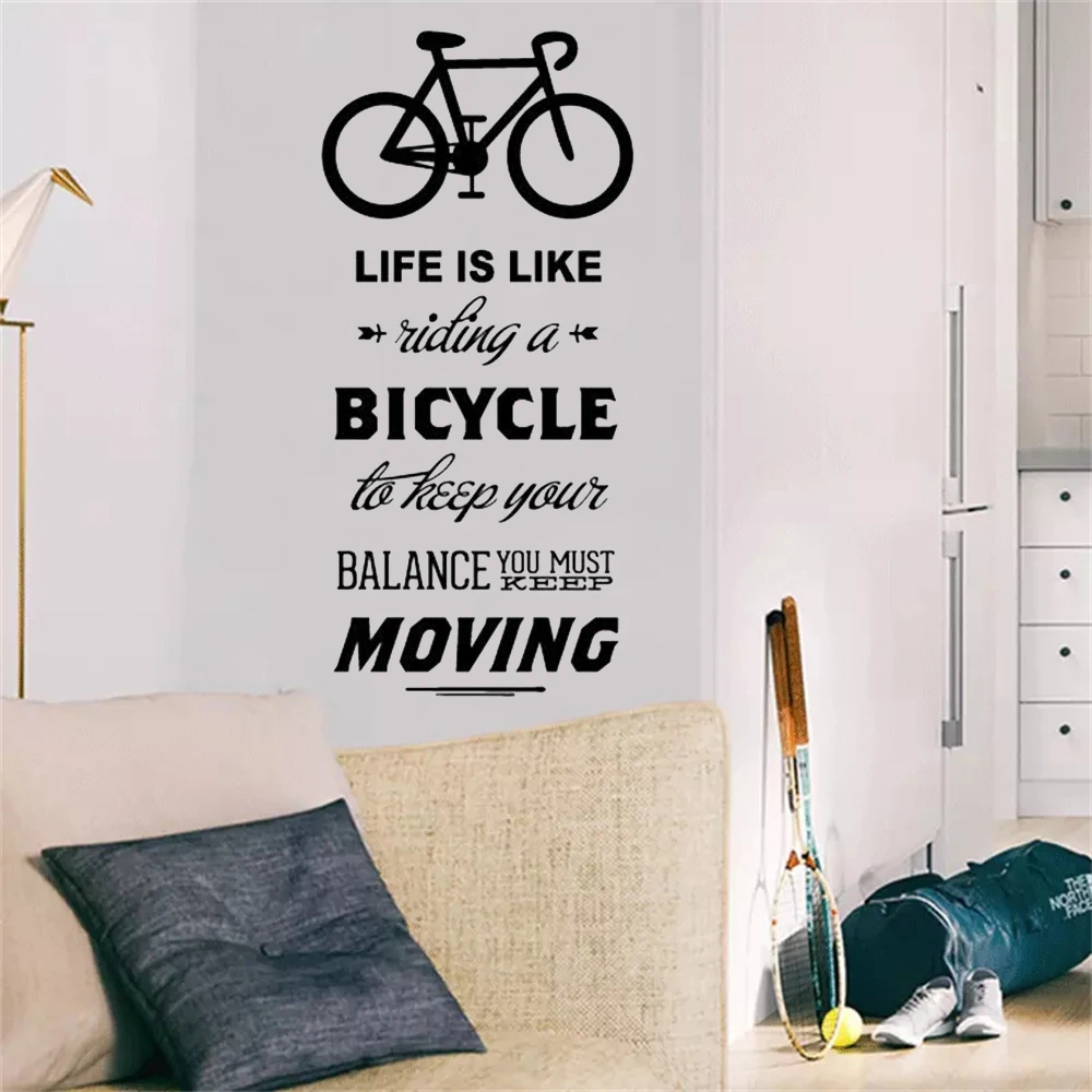 Life Is Like Riding A Bicycle Quote Bike Wall Sticker DIY Cycling Words Vinyl Bike Wall Art Decal Sticker Mural Home Decoration