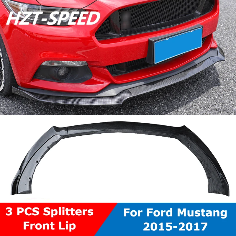 3 Pcs Splitters ABS Carbon Fiber Texture Black Car Front Bumper Spoiler Lip Chin For Ford Mustang 2015-2017