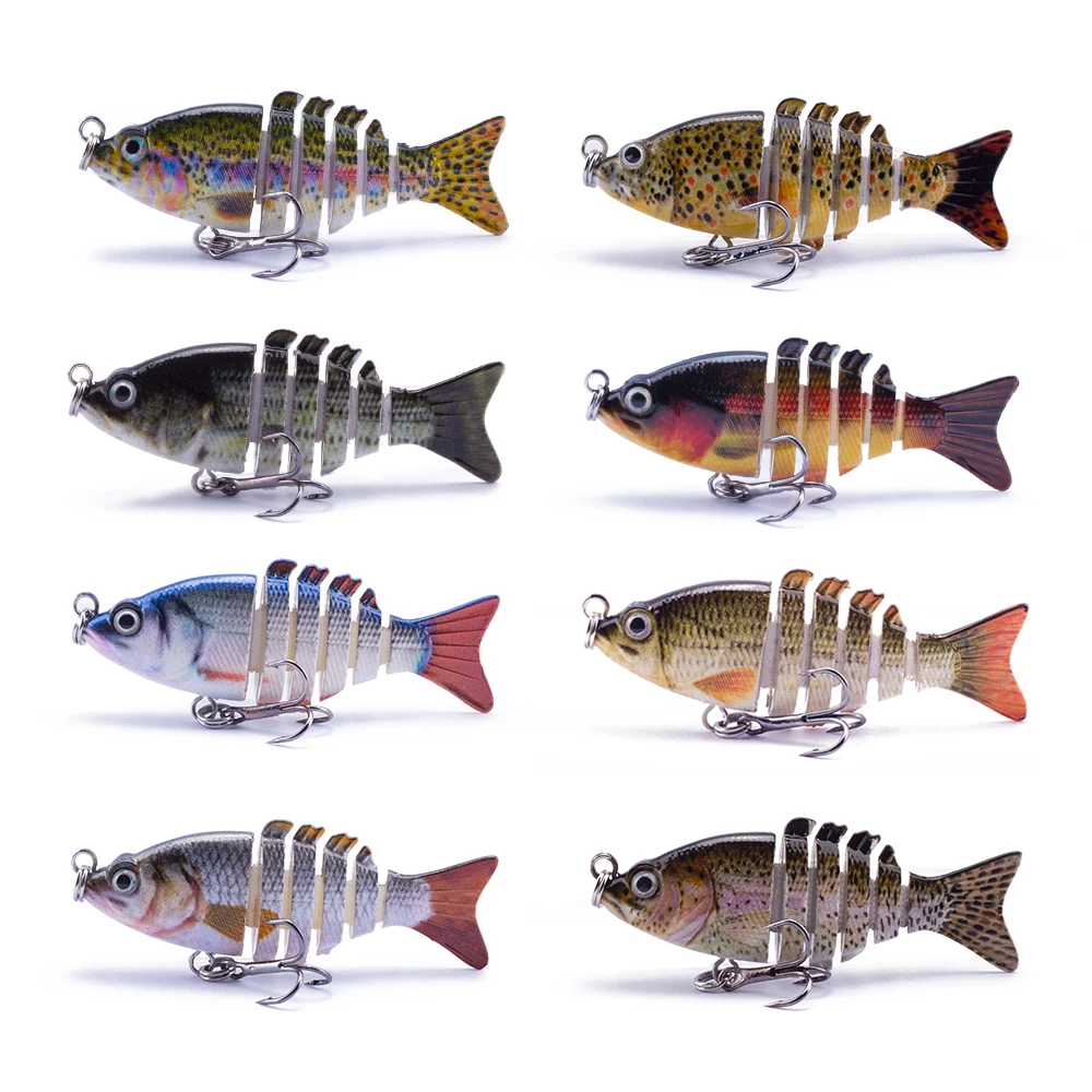 Señuelos de pesca Hanlin, juego de 5cm, 2,5g, Mini Swimbait multiarticulado, 6 segmentos, cebo Flexible, Swimbait biónico, Crankbait, aparejos de