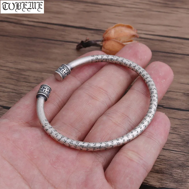 

100% 999 Silver Buddhist Heart Sutra Bangle Vintage Silver Buddhist Sutra Cuff Bracelet Tibetan Good Luck Bracelet