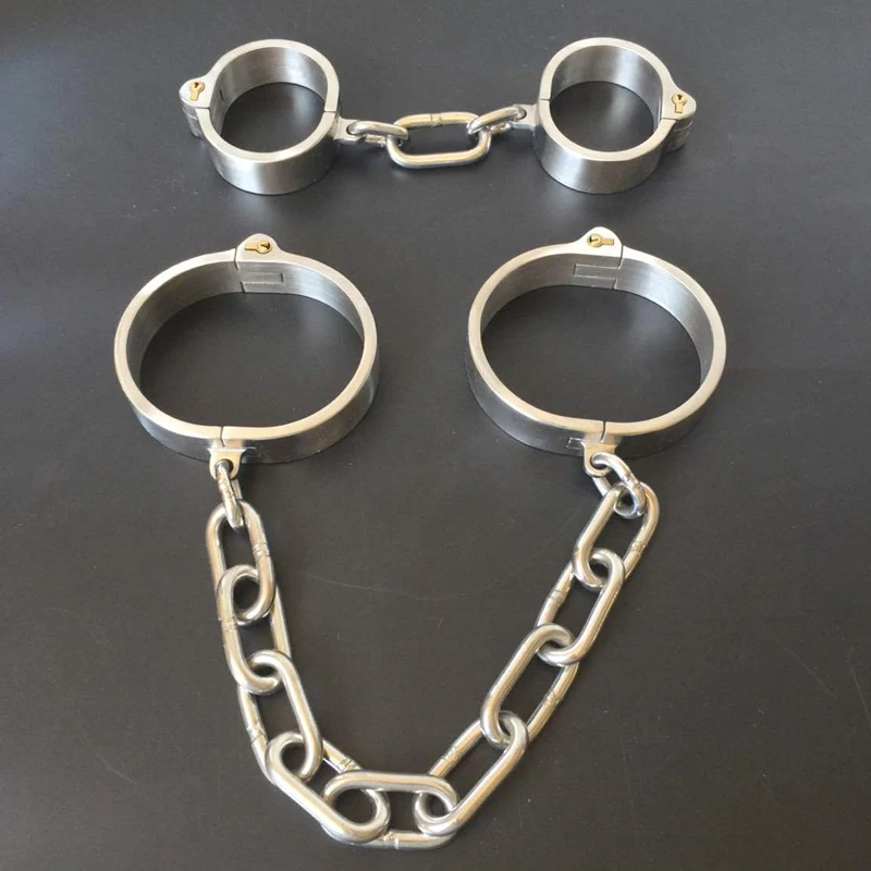 Heavy Stainless Steel Lockable Neck Collar Handcuffs Ankle Cuff  Fetish Bondage Bdsm Hand Cuffs Restraints Sex Toys for Couples