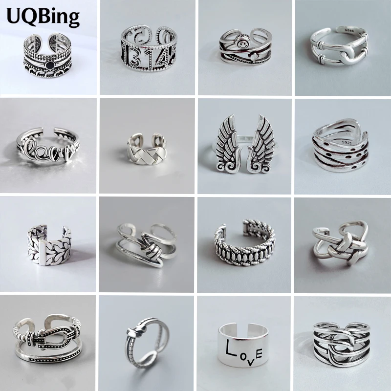 56 Designs 925 Stamp Fashion Hand made Vintage Silver Color Adjustable Rings For Women Birthday Gifts Jewelry