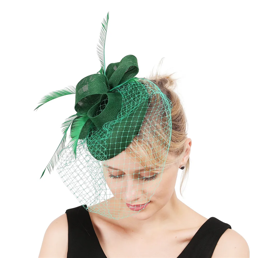 Frauen Fascinator Hut Nachahmung Sinamay Feder Tee Party Pillbox Blume Derby Milli nery Kirche Cocktail Kopf bedeckung neues Design – Detail 11