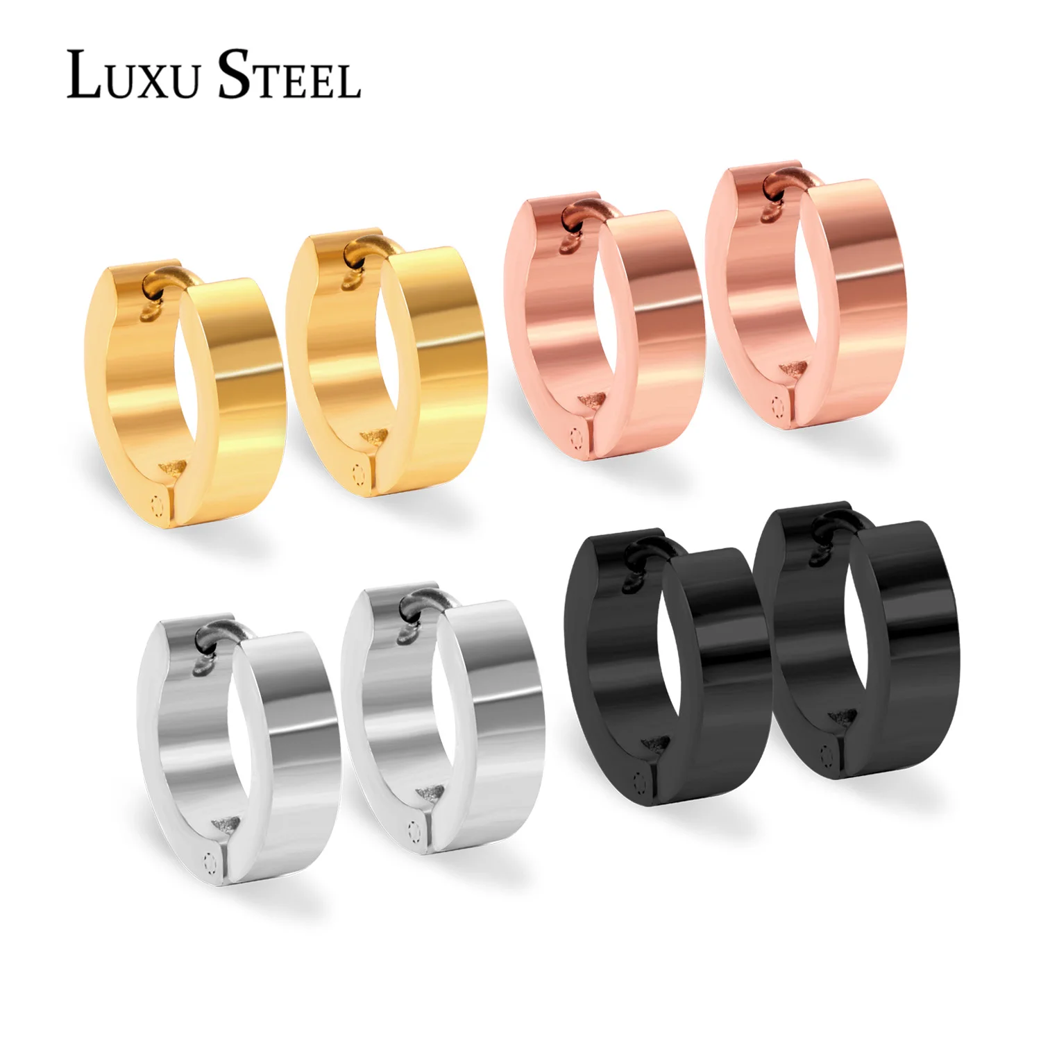 LUXUSTEEL Golden Hoop Earrings For Women/Girl Stainless Steel Circle Earring Fashion Jewelry Black Earrings Wholesale Party