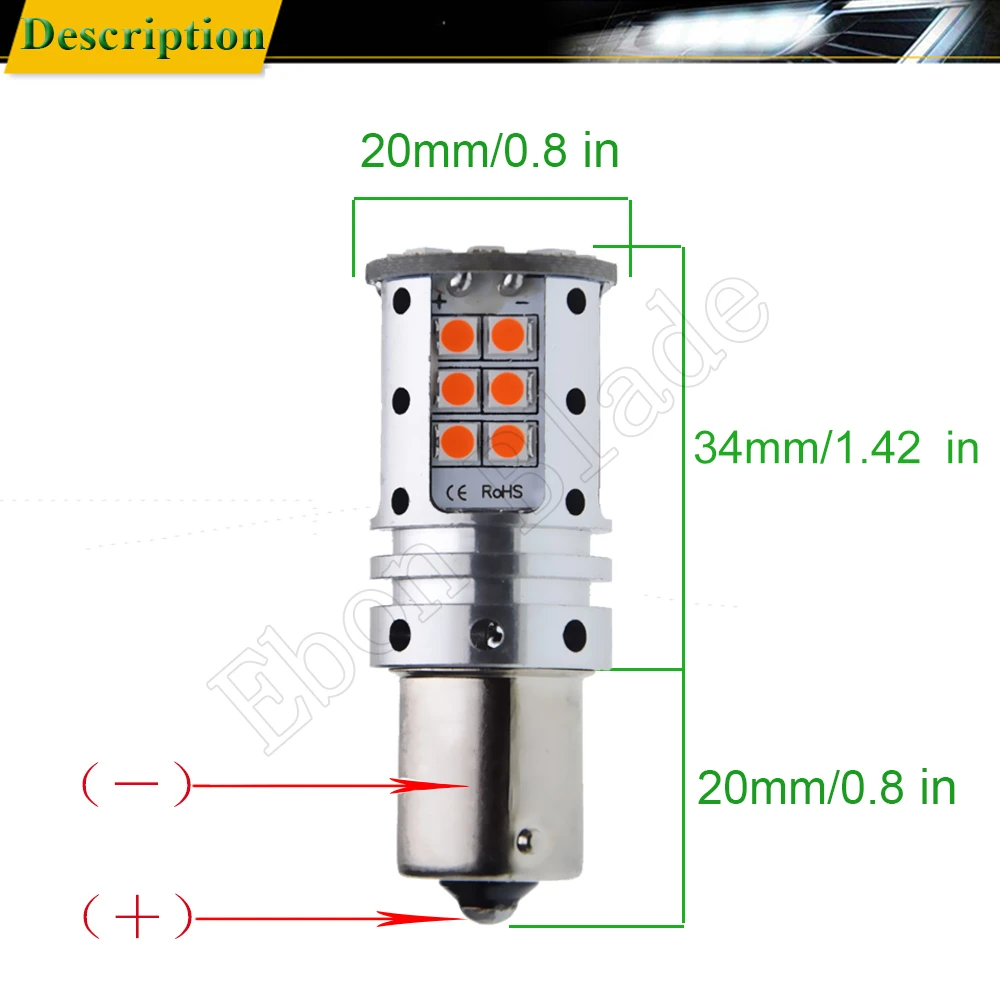 2Pcs 1156 BA15S Car LED Bulb Canbus P21W 7506 3030 White Amber Yellow Red Auto Brake Reverse Light Turn Signal DRL Lamp 12V DC