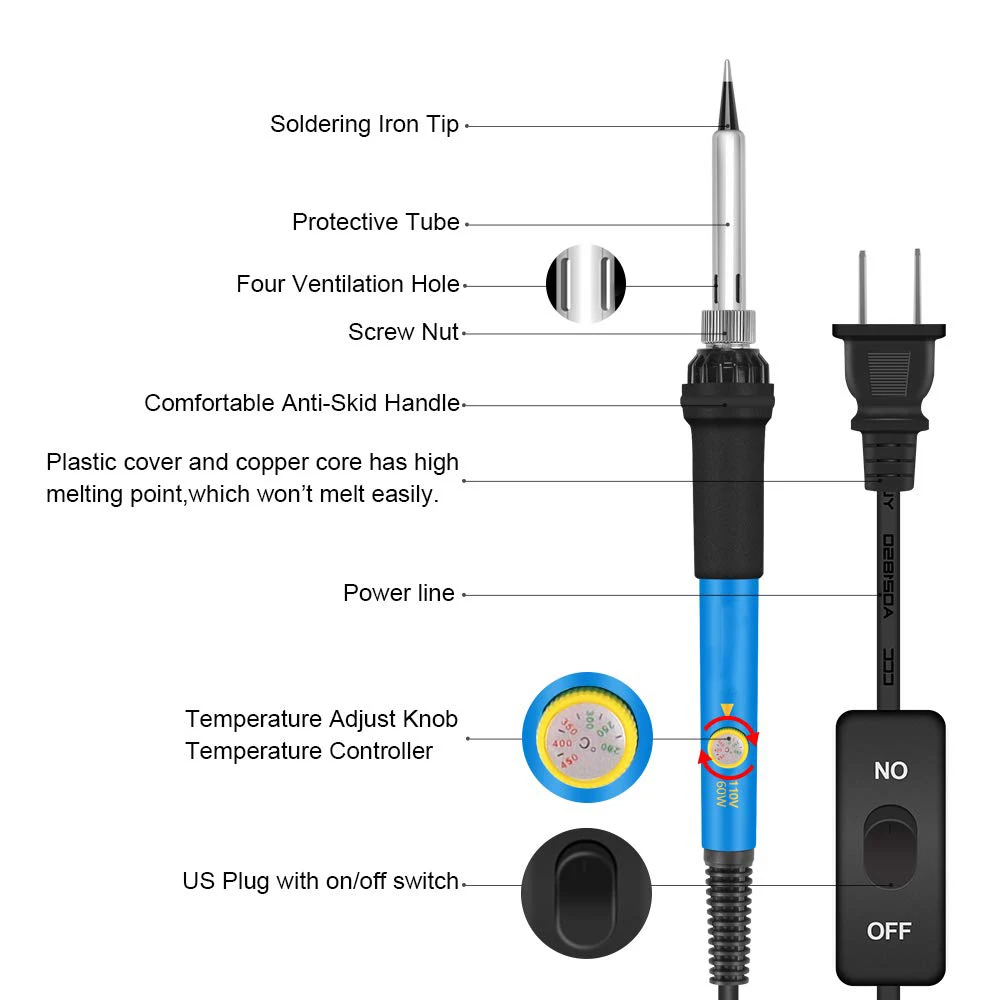 Mini Soldering Iron Adjustable Temperature Electric Solder Iron Rework Station Mini Handle Heat Pencil Welding Repair Tools 60W