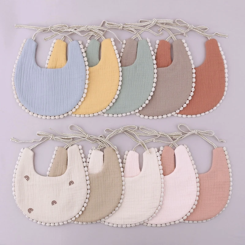 1pc Double Side Printing Baby Bib Solid Color Cotton Baby Tassel Saliva Towel Absorbent Newborn Burp Cloths Baby Feeding Item