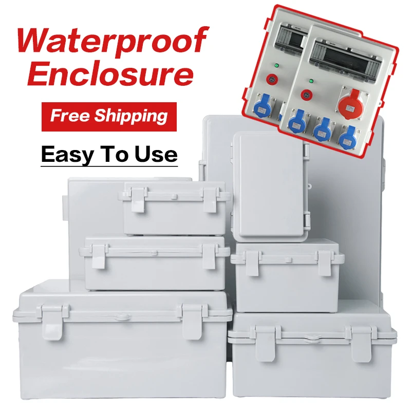 Caja de plástico ABS resistente al agua con cerrojo, caja de distribución eléctrica, caja de conexiones eléctricas, caja de alimentación sellada para exteriores