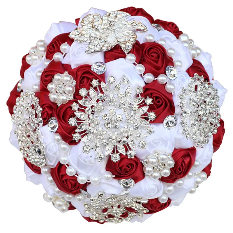 WifeLai-A 1Piece Elegant Custom Ivory Bridal Wedding Bouquets Stunning Pearls Beaded Crystal Brooch Stitch Wedding Bouquets W230