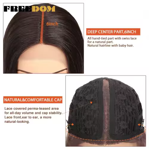 FREEDOM Synthetic Lace Front Wig Long Deep Wavy Ombre Blonde Ginger Lace Wigs For Black Women Heat Resistant Cosplay Wigs - Image 5