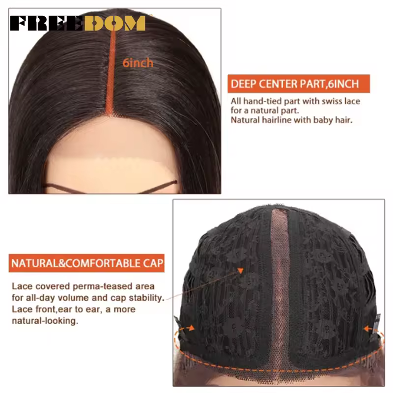 FREEDOM Synthetic Lace Front Wig Long Deep Wavy Ombre Blonde Ginger Lace Wigs For Black Women Heat Resistant Cosplay Wigs - Image 5