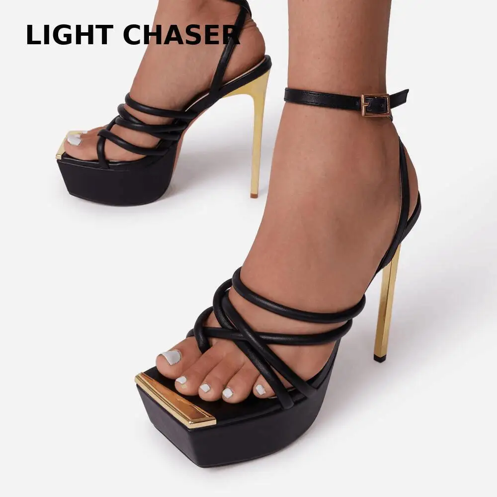 

2022 Roman Thin Strap One-word Buckle With Square Toe Thick Bottom Stiletto High Heel Women's Sandals Buckle Women's High Heels