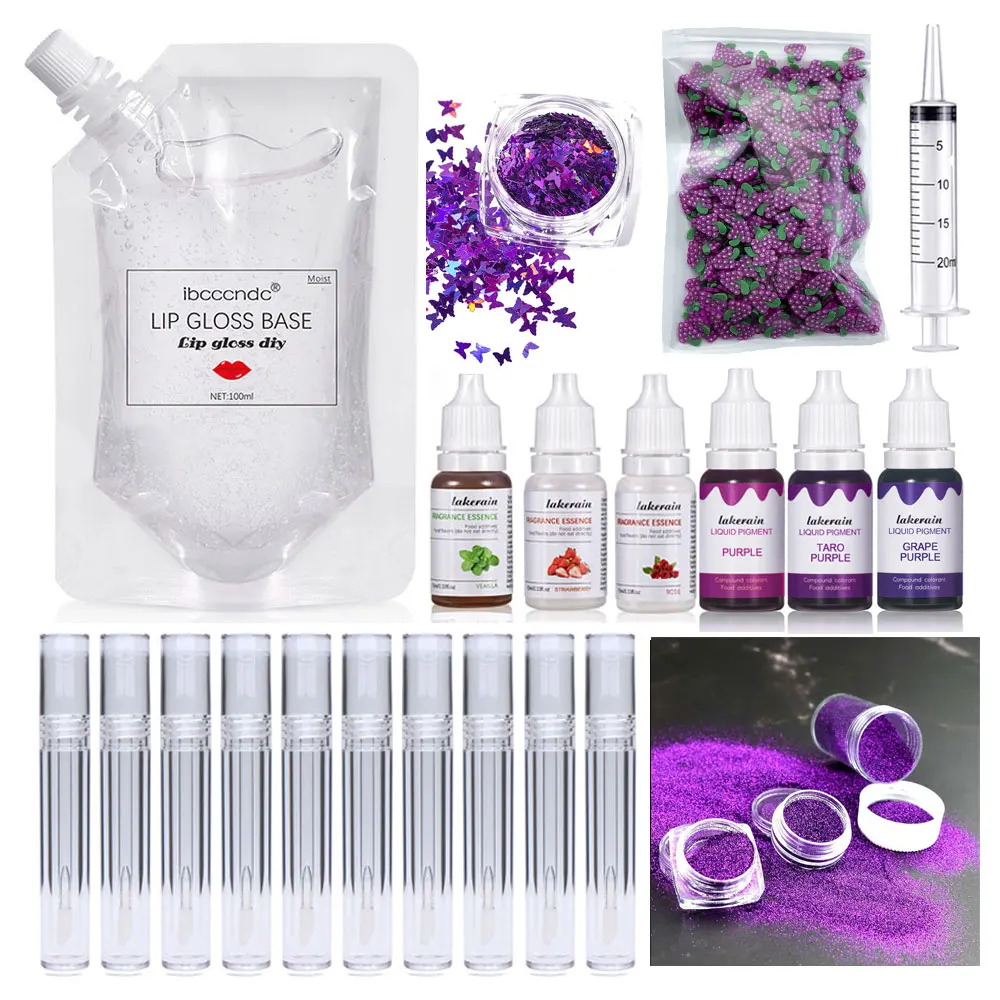 

Purple Series Diy Transparent Lip Gloss Base Oil DIY Lip Gloss Raw Material Gel Flavoring Oil Pigment Powder Glitter Tubes