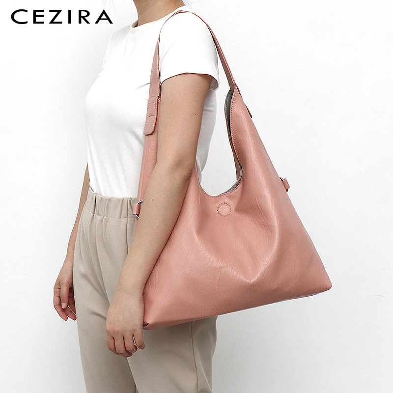 CEZIRA Luxury Women PU Vegan Leather Shoulder Bag Fashion Reversible Design Hobo Two Colors Female Large Tote Crossbody Handbags