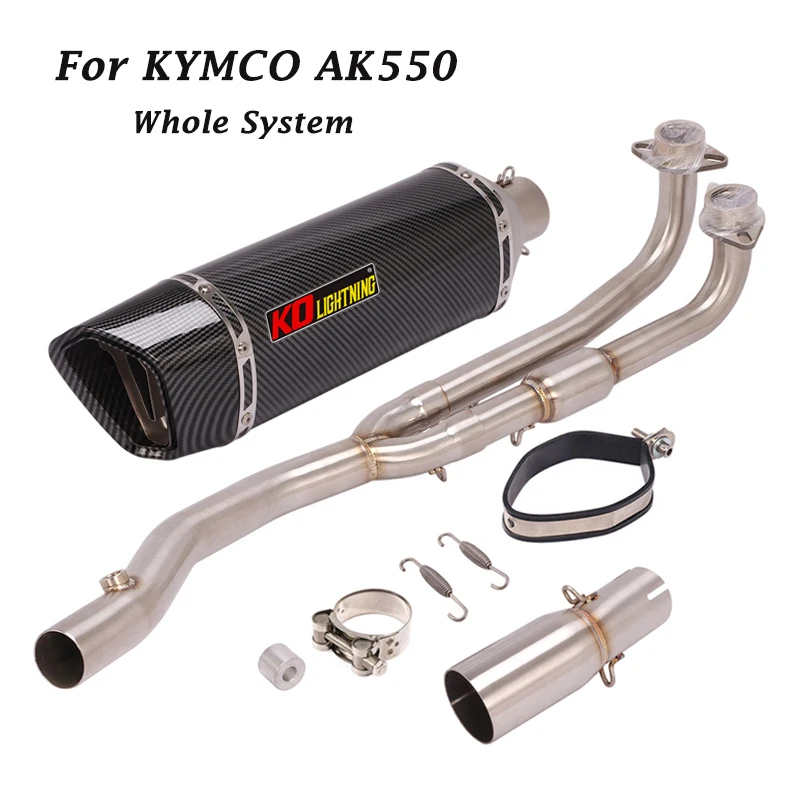 Motorcycle Full System for KYMCO AK550 Exhaust Muffler Tail Tube Baffler 470MM Mid Link Front Header Pipe