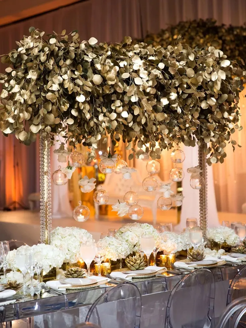 Goldene Serie Künstliche Blumen Konzentrischen Bouquet Eukalyptus Blätter Gefälschte Pflanzen Für Home Decor Hochzeit Weihnachten Party Blumen – Detail 6