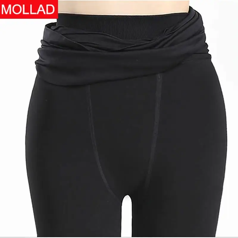 Mollad 2019 New Women Leggings With Pleated Skirt Integrated Winter Warm Plus Velvlet Lady\'s Leggings Slim Thick Leggings