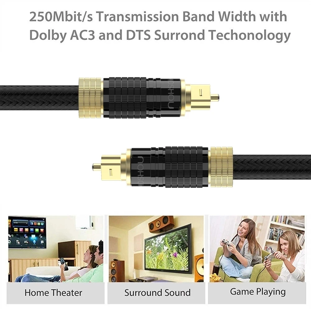 MOSHOU-Cable de Audio óptico Digital, Cable de fibra Oxyacid SPDIF, sonido Dolby DTS, 5,1, 7,1, para amplificador de TV, Blueray, PS4, XBOX, DVD, 5m