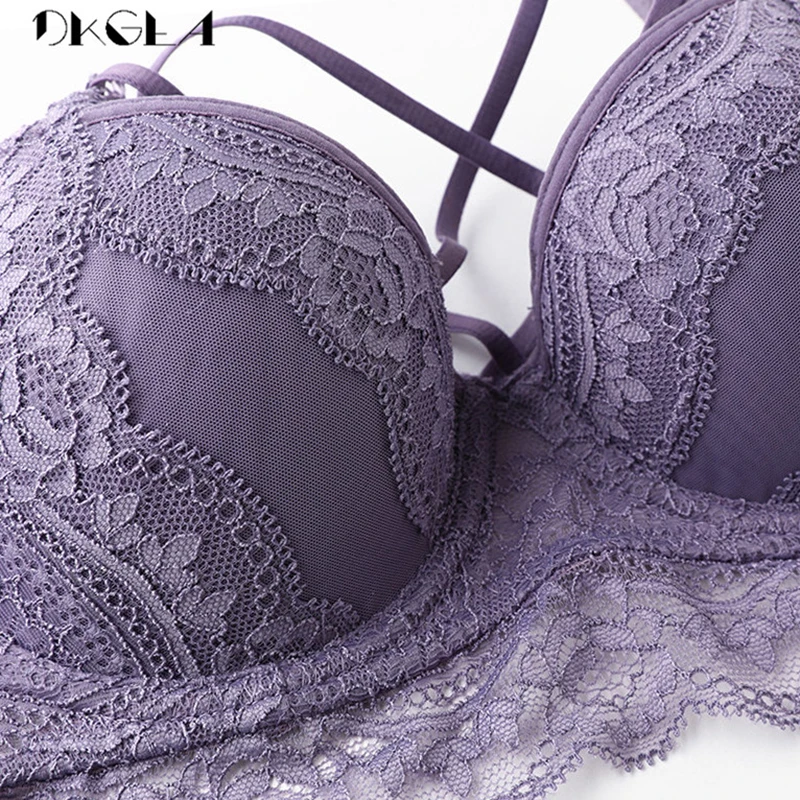 Classic Bandage Black Bra Push Up Brassiere A B C Cup Thick Cotton Underwear Sexy Bras Lace Embroidery Gather Women Lingerie