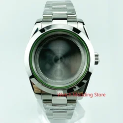 10ATM WR 39mm Milgauss Style Polished Green Edge Sapphire Crystal Watch Case Watchband Set For Miyota8215 DG2813 ETA2836 Mov't