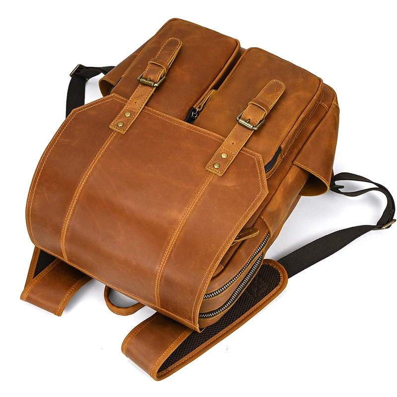 Vintage Fashion Leather Backpack Real Cowskin Backpacks Crazy Horse Leather Daypacks Men Male Leather Bag