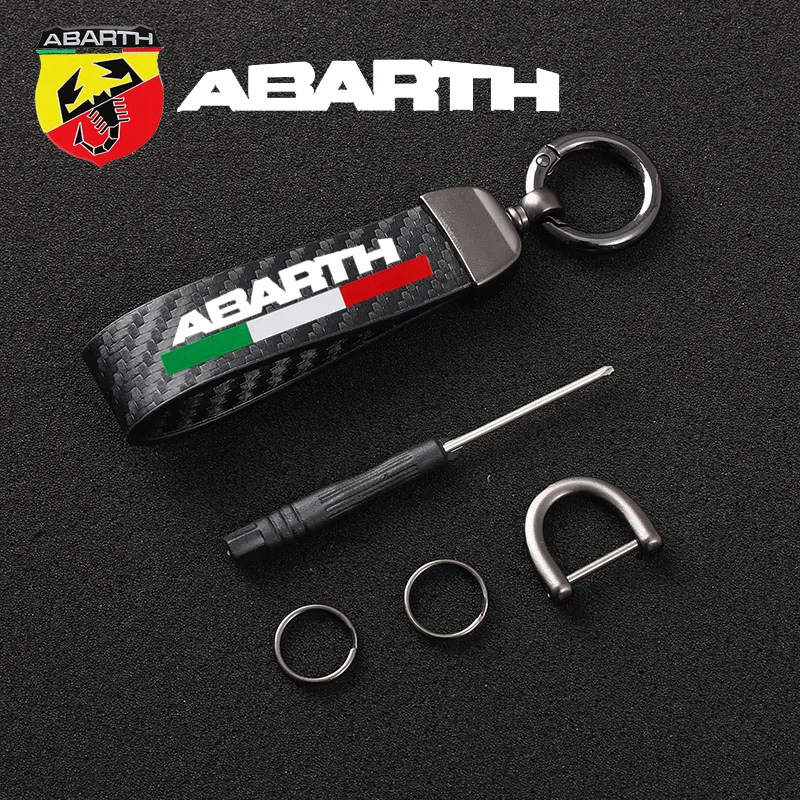 Leather car keychain Horseshoe Buckle Jewelry for Fiat Abarth 595 Abarth 500 abarth 124 spider car