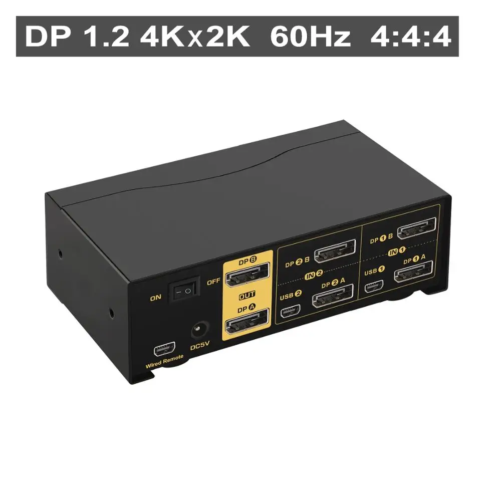 2พอร์ตDisplayport KVM Switch , Extended Display, 4K @ 60Hz, 4:4:4,เสียงและUSB Hub