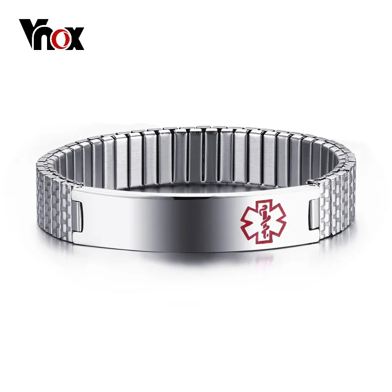 

Vnox Free Engraving-Unisex Stainless Steel Medical Alert ID Stretch Bracelet for Men and Women Jewelry