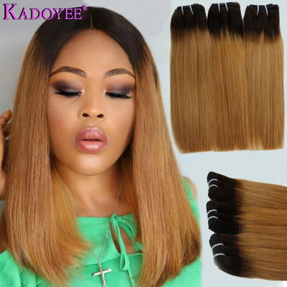 

Straight Human Hair Bundles Ombre Blonde Colored Hair Extensions Funmi Double Drawn 1/3/4 Brazilian Hair Weave Bundles For Women