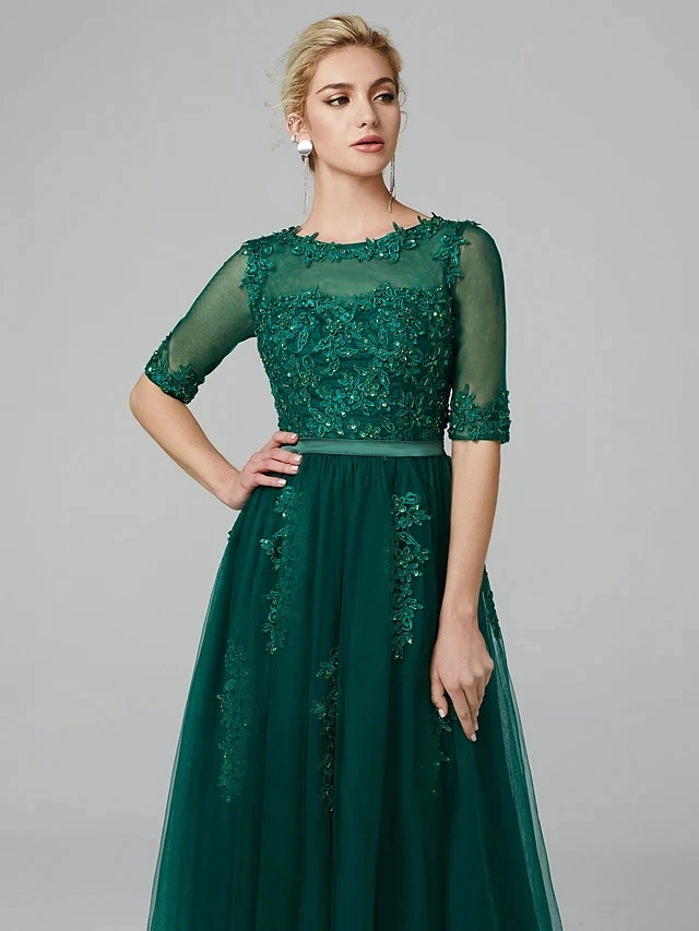 Robe De soirée Vintage verte/bordeaux, Illusion De cou, paillettes appliquées thé, longueur Tuell, Robe De bal